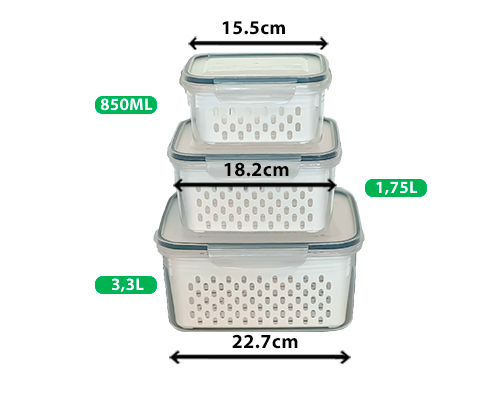 Kit 3 Potes com Cesta de Drenagem